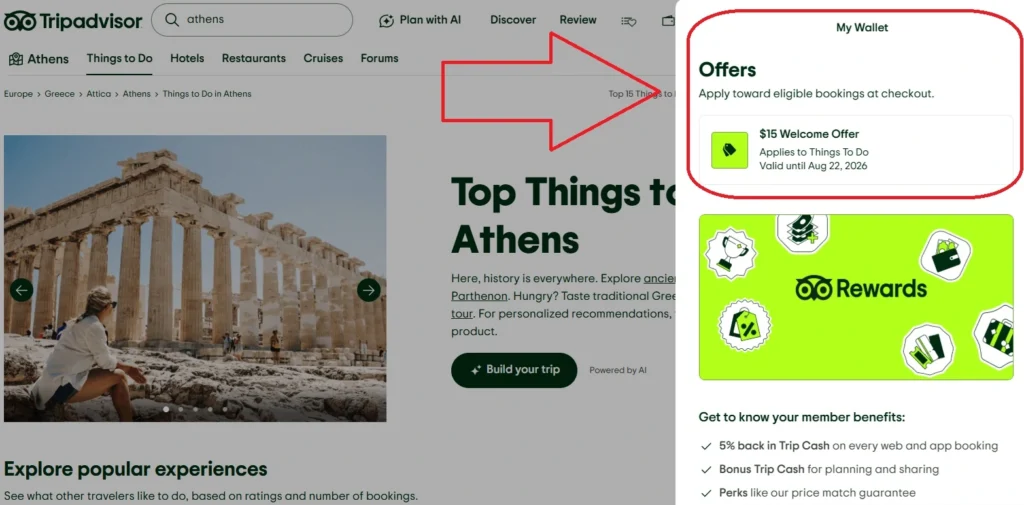 Tripadvisor 15,- USD kredit